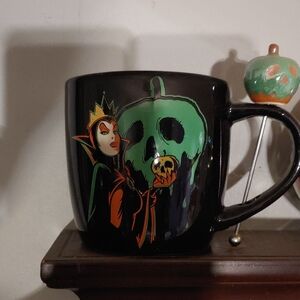 Black Mug with Evil Queen and Poison Apple Design